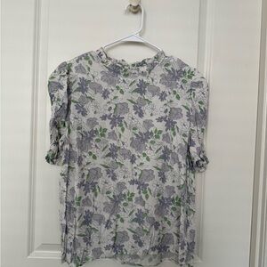 LOFT Purple and Gray Floral Blouse Half Sleeve